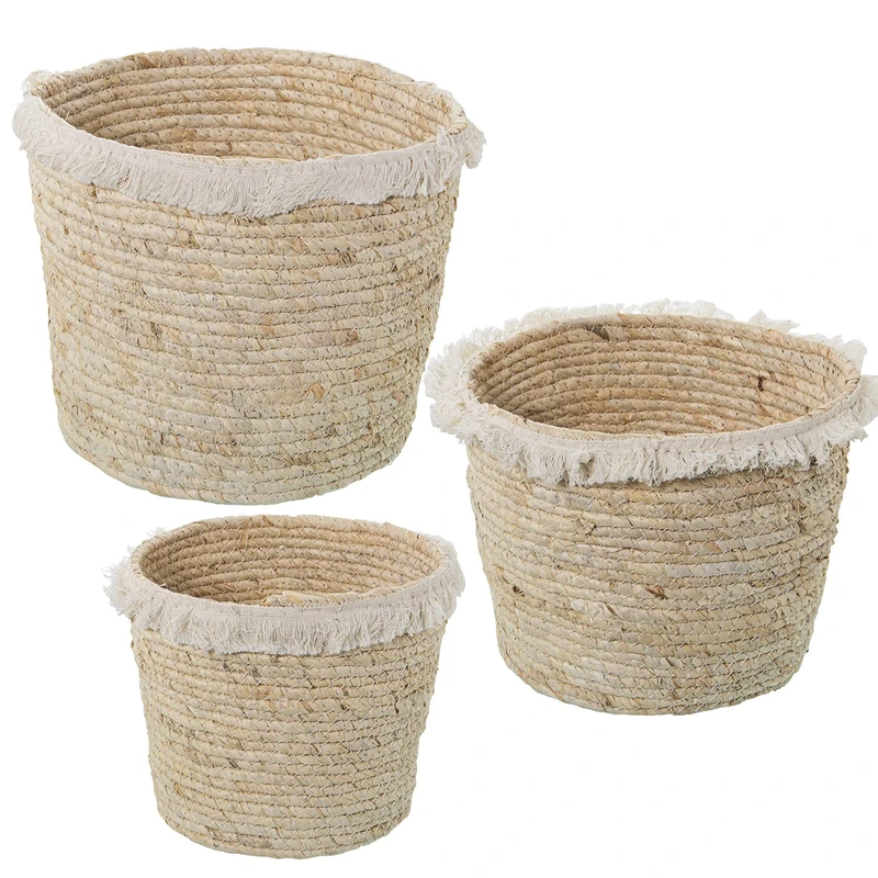 Set of 3 Baskets Homas Maiz Natural C/Flecos Algodón, Sin Asas 30 x 28 + 27 x 24 + 24 x 20 cm - Image 1