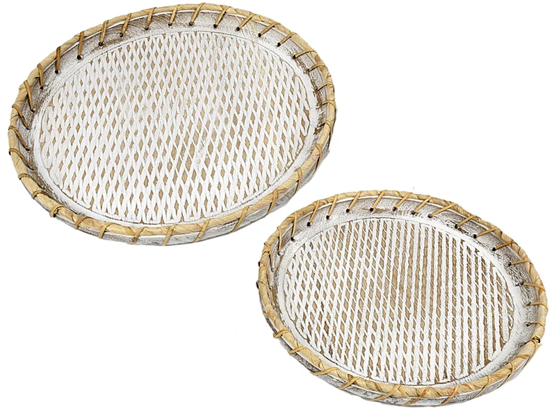Set of 2 Madera/Rattan Redda Bandejas - Image 1
