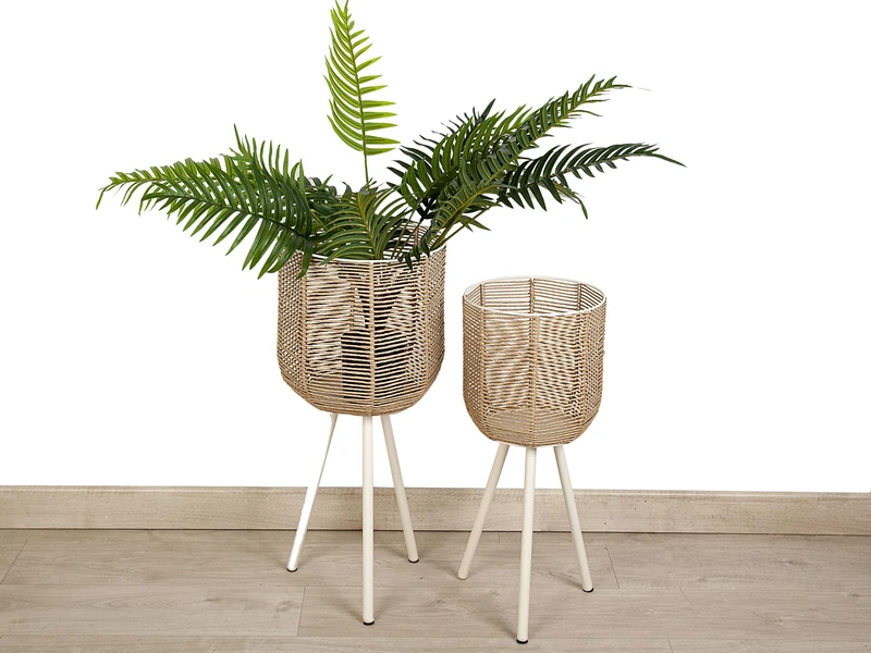 Set of 2 Maceteros C/Patas Metal/Rattan - Image 1