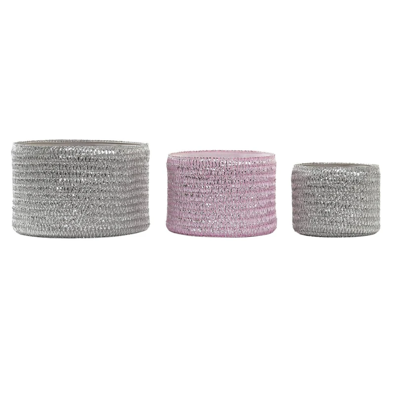 Basket Set of 3 PP 27 x 27 x 17 cm Pink - Image 1