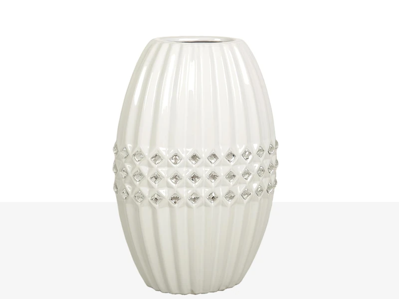 FLORERO CERAMIC BLANCO ROMBOS PLATA