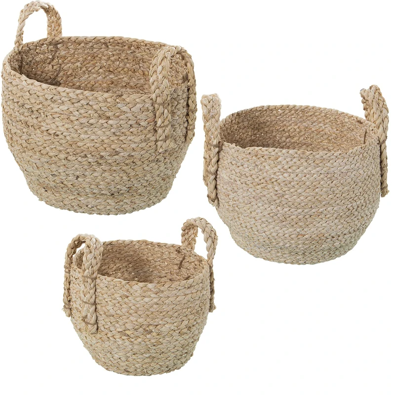 Set of 3 Baskets Homas Maiz Natural C/ASAS 34 x 27 + 30 x 24 + 26 x 21 cm - Image 1