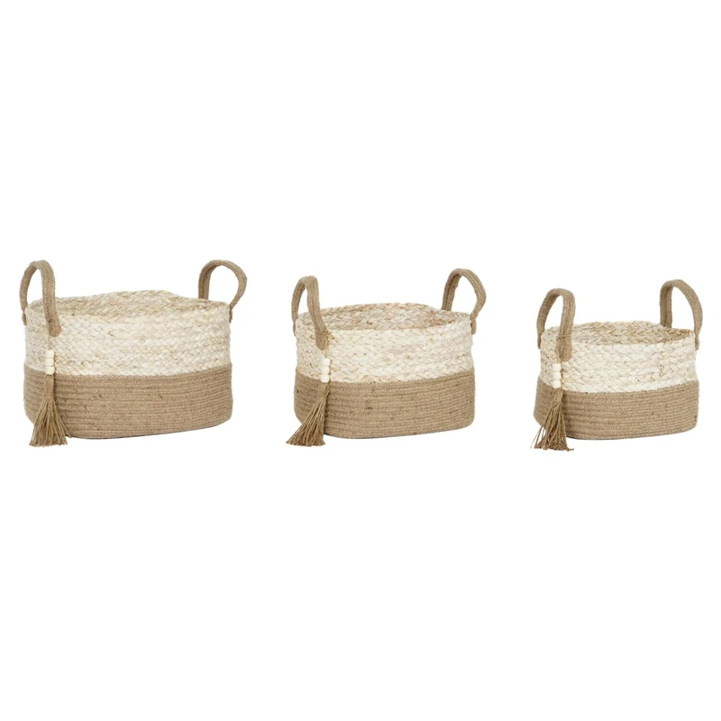 AlexandreHouse Basket Set of 3 Majizado Yute 41 x 30 x 33 cm with Asas