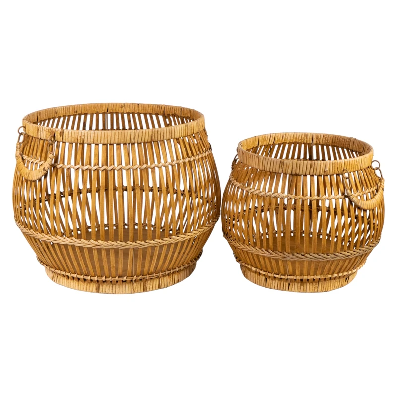 Set of 2 Rattan/Madera Baskets