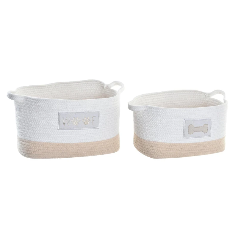 Basket Set of 2 Algodon 43 x 30 x 23 cm White - Image 1
