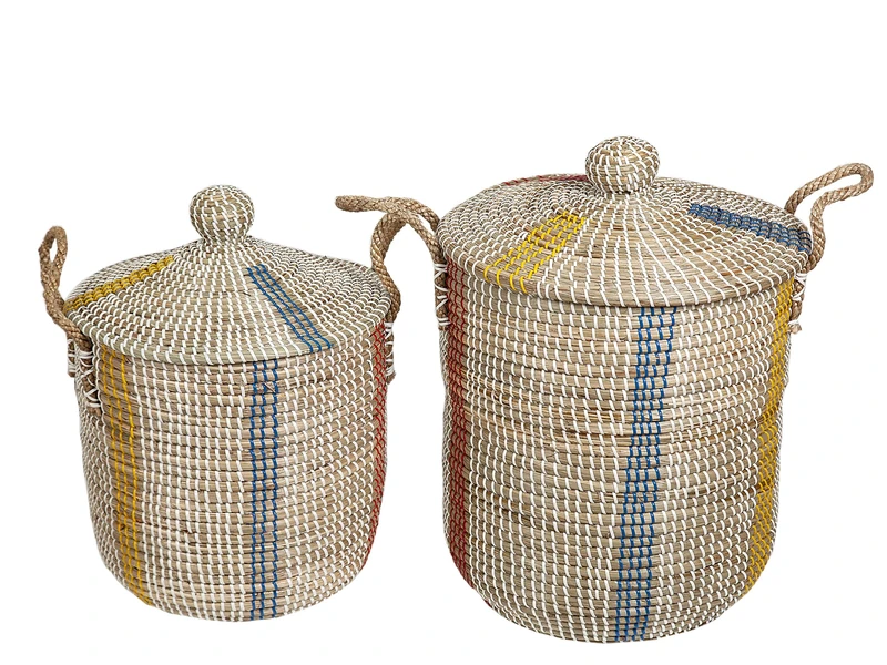 Set of 2 Fibre Nat Basket with Tapa