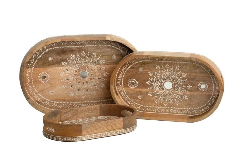 Set of 3 Madera Pinkada/Crystals Bandejas