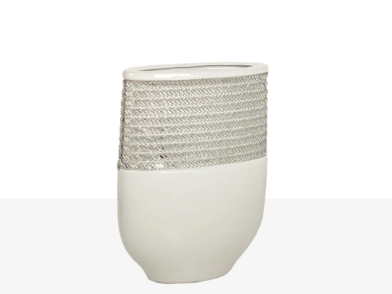 FLORERO Ceramic Oval Plata/White - Image 1
