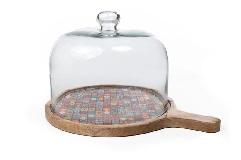 Quesera Madera Lacada C/Tapa Vidrio