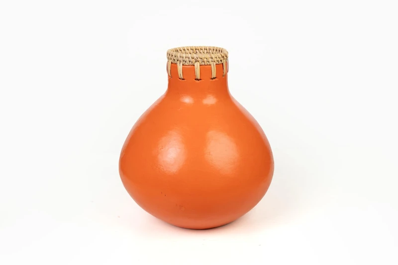 FLORERO CERAMIC NARANJA/RATTAN - Image 1