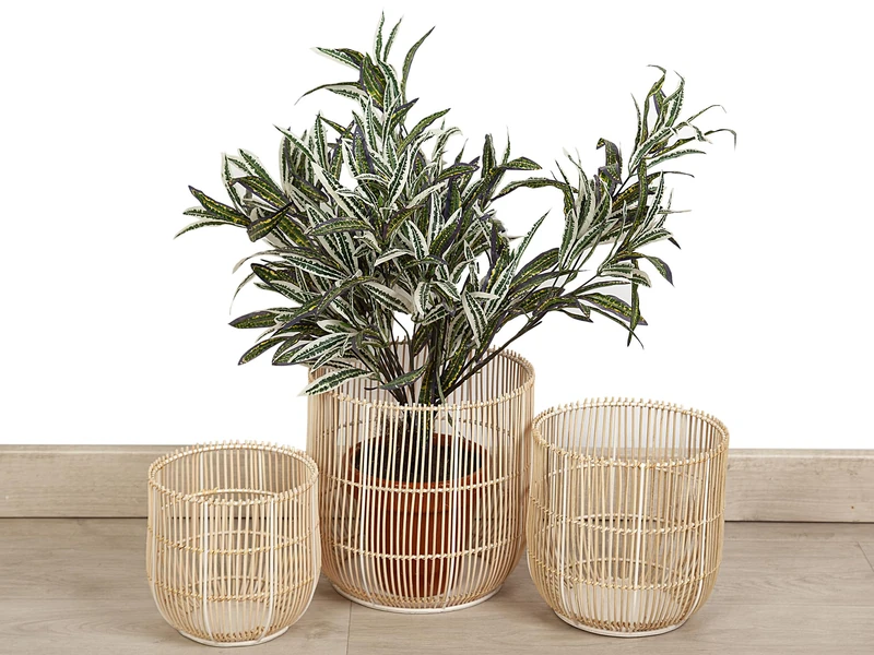 AlexandreHouse Set of 3 Maceteros Metal/Rattan - Image 1