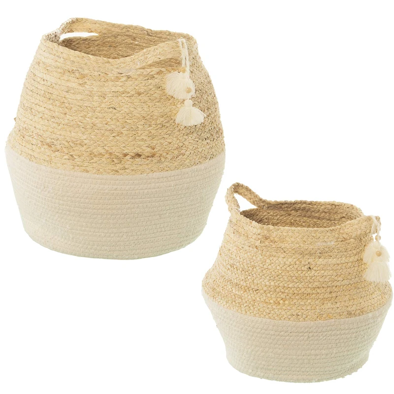 Set of 2 Baskets HOJAS DE MAÍZ/ALGODÓN Natural/Blanco_°30X38CM °24X31CM