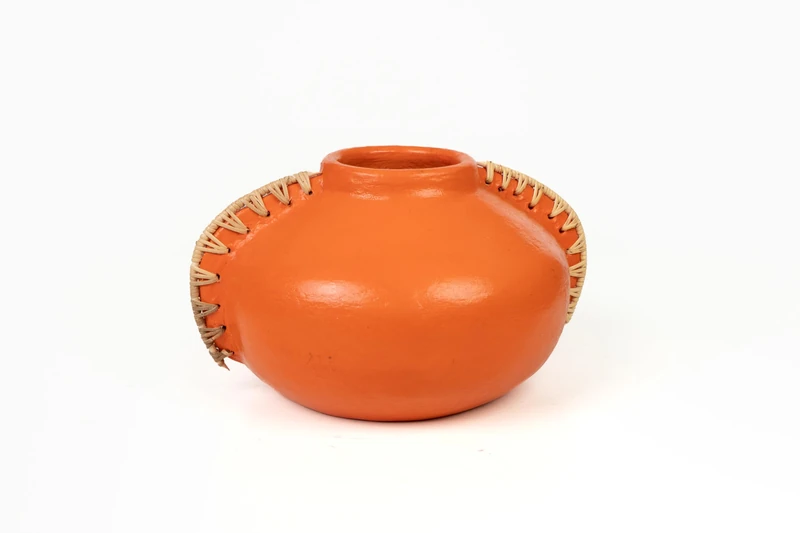 FLORERO CERAMIC NARANJA/RATTAN
