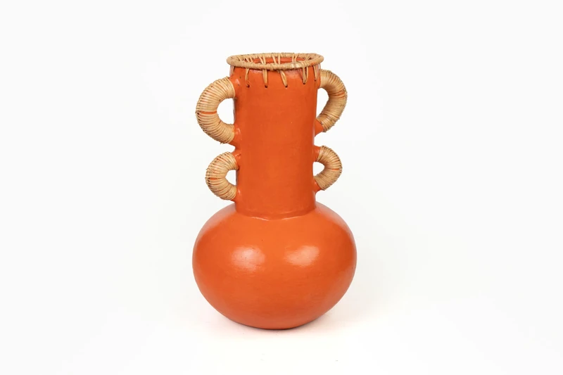 FLORERO Ceramic Naranja/Rattan