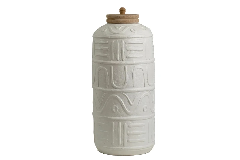 Bote Ceramic Blanco Tapa Madera