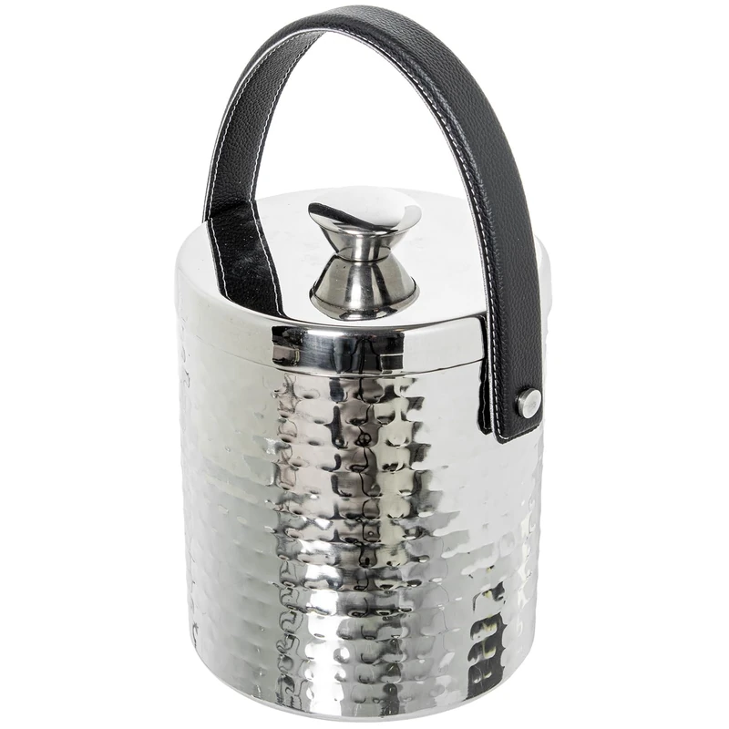 Stainless Steel Maple Cup with tapa, ASA Cuero, MARTILLADO Brillo_°15X18/28 cm