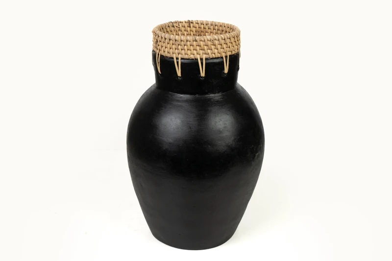 FLORERO Ceramic Black/Rattan