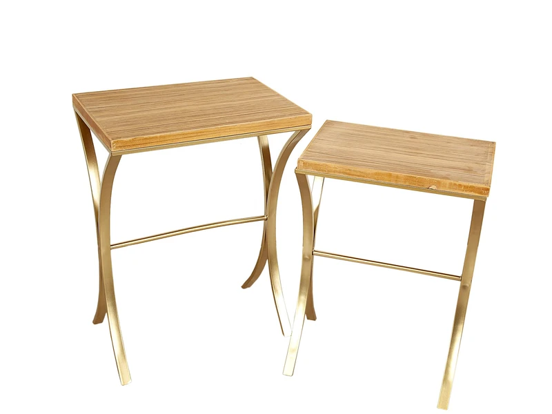 AlexandreHouse Set of 2 Mesas Metal Dorado/Madera