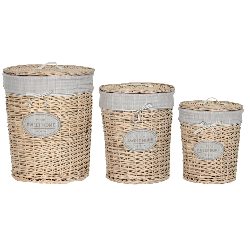 Hamper Basket Set of 3 Algodon 45 x 45 x 55 cm Cream