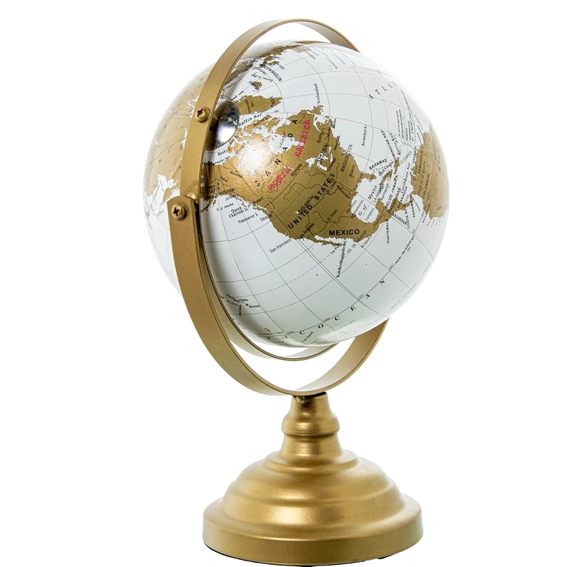 Globe Terráqueo 23562 White C/Pie Metal Dorado_19 x 16 x 28 cm