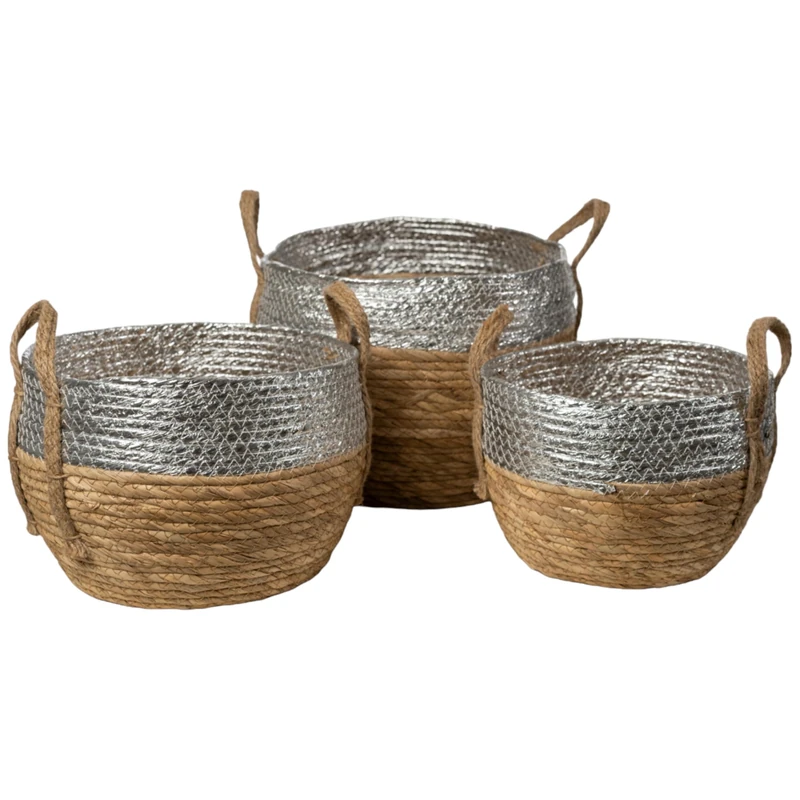 Set of 3 Fibre Plateado Baskets
