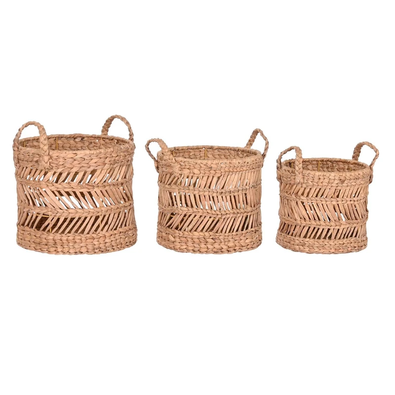 Basket Set of 3 Metal Fibre 36 x 36 x 37 cm Natural