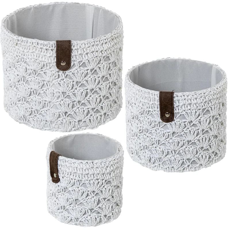 AlexandreHouse Set of 3 Almacenamiento Canvas Baskets BLANCA_°23X18+19X16+°14X13CM