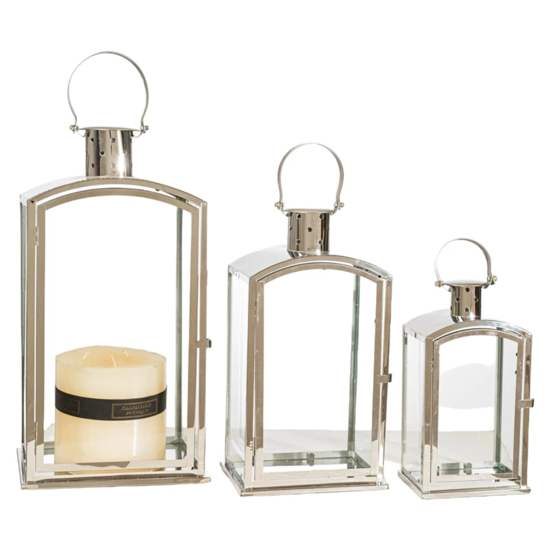 Set of 3 Metal Plateado Faroles