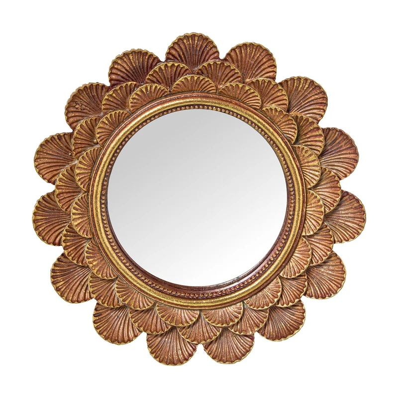 AlexandreHouse Set of 2 ESPEJOS 22075ø18 cm Resin Flor Dorada ° 18 x 2.5 cm INT:°9.5 cm (2 IGUAL - Image 1