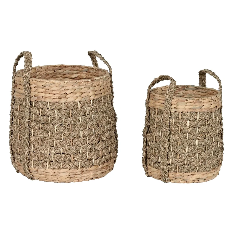 Basket Set of 2 Seagrass Fibre 35 x 35 x 45 cm Natural