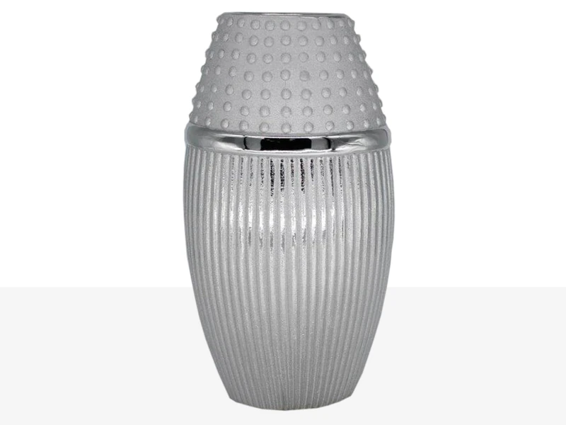 AlexandreHouse FLORERO Oval Ceramic PLATEADA