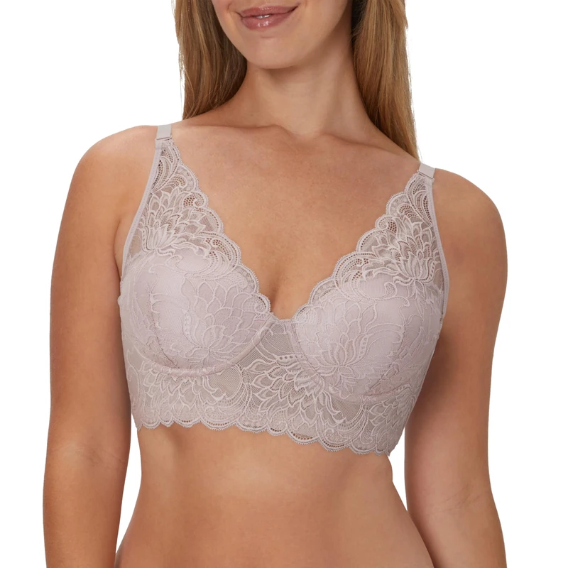Maidenform Women's Wireless Bralette, Pure Comfort Longline, Convertible Bra, Evening Blush Bloom Lace, 40C