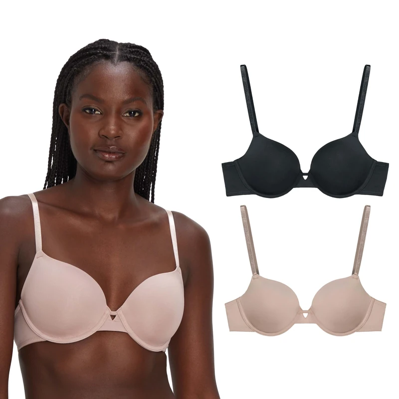Maidenform Women's, Demi T-Shirt Underwire, Convertible Bra, 2-Pack, Black/Evening Blush, 36C (Pack of 2)