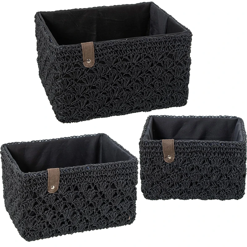 Set of 3 Baskets Almacamiento Canvas NEGRA_31X25X19+28X21X17+23X17X15CM - Image 1