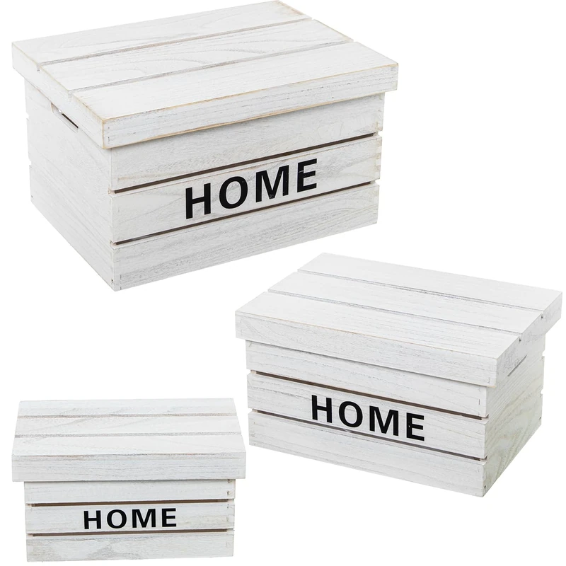 AlexandreHouse Set of 3 Almacenamiento Madera Paulownia Blanca 42 x 31 x 24 + 36 x 25 x 20 + 30 x 19 x 16 cm - Image 1