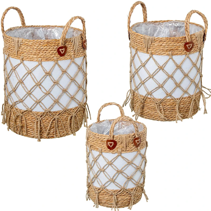 Set of 3 Mimbra Natural Canvas Baskets C/FLECOS_°33X43+30X37+°24X31CM