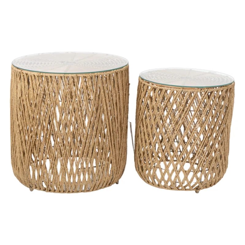 Set of 2 MESAS FIBRAS TAPA VIDRIO