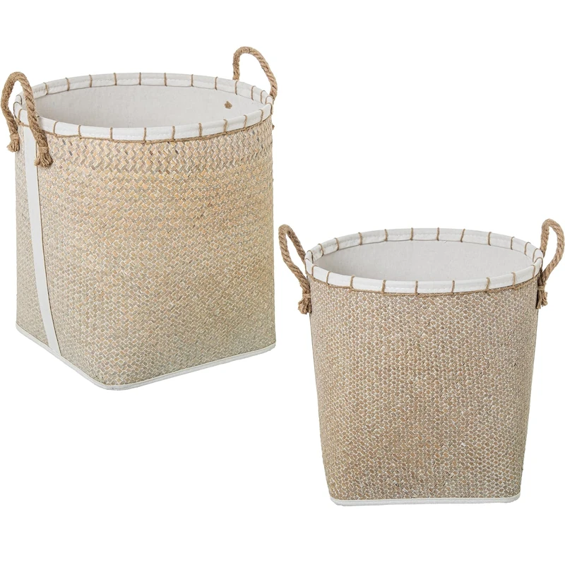 Set of 2 Bedclothes Baskets Mimbra Natural Canvas BLANCA_°40X53+36X48CM - Image 1