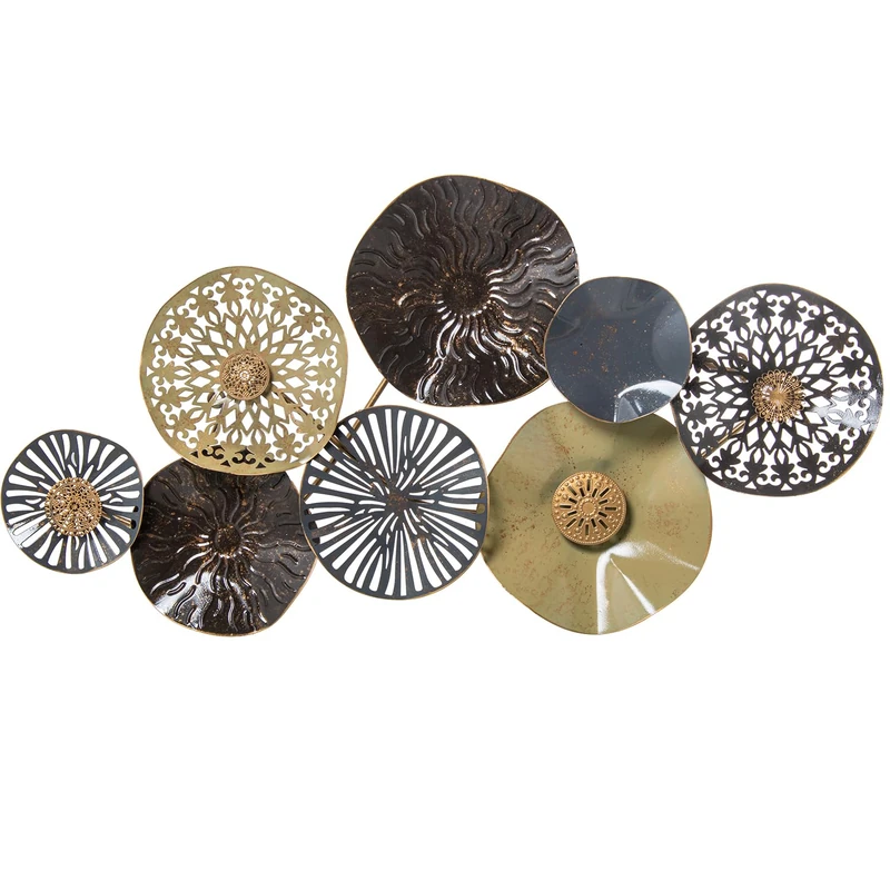 AlexandreHouse ADORNO PARED 21354 METAL CIRCULOS BEIGE/BLACK/DORADO_88X8X48CM