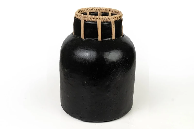 FLORERO Ceramic Black/Rattan