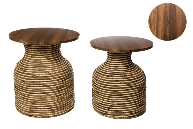 AlexandreHouse Set of 2 Mesas Fibras Tapa Madera