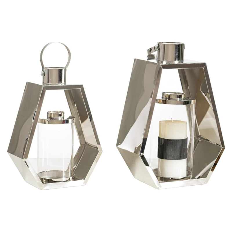 Set of 2 Metal Exagonal Plateado Flowers - Image 1