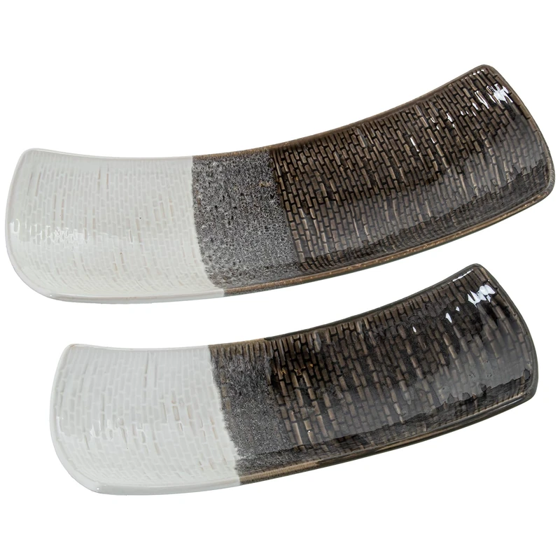 Set of 2 Centers 22382 Rectangular Ceramic Mosaic Grey/White 46 x 14 x 10 cm + 36 x 8.5 x 11.5 cm - Image 1