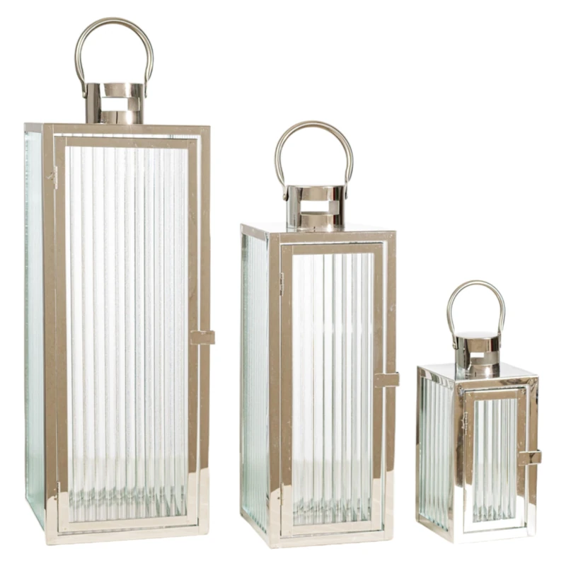 Set of 3 Metal Plateado Faroles - Image 1