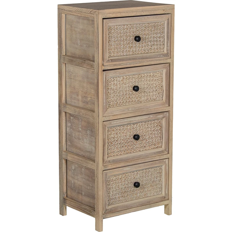 AlexandreHouse Madera Cassette C/4 Mimbro Chairs, Madera Paulownia 40 x 30 x 94 cm, 36 x 28 x 19 cm