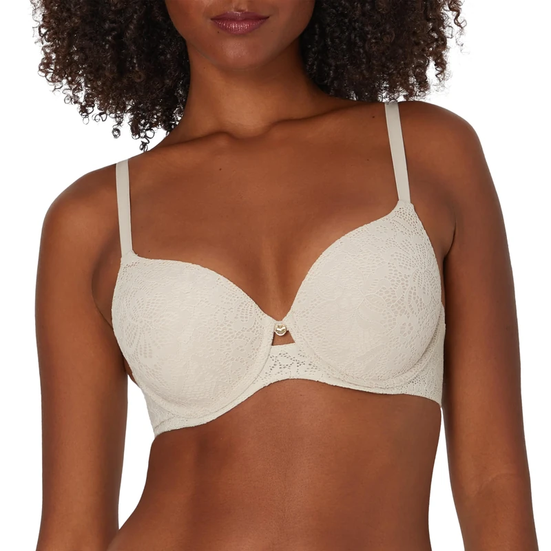 Maidenform Women's Custom Lift, One Fab Fit Underwire, Convertible Straps, Full Coverage Bra, Beige Bisque Lace, 34D