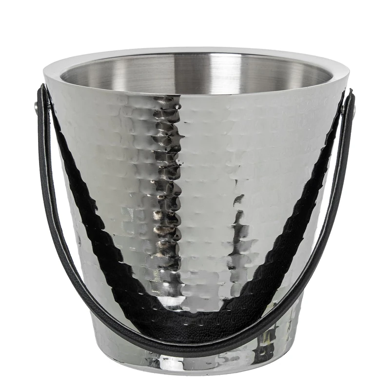 Stainless Steel Maple Champanera Cube C/ASA Cuero, MARTILLADO Brillo_°23X22CM Base: °16cm