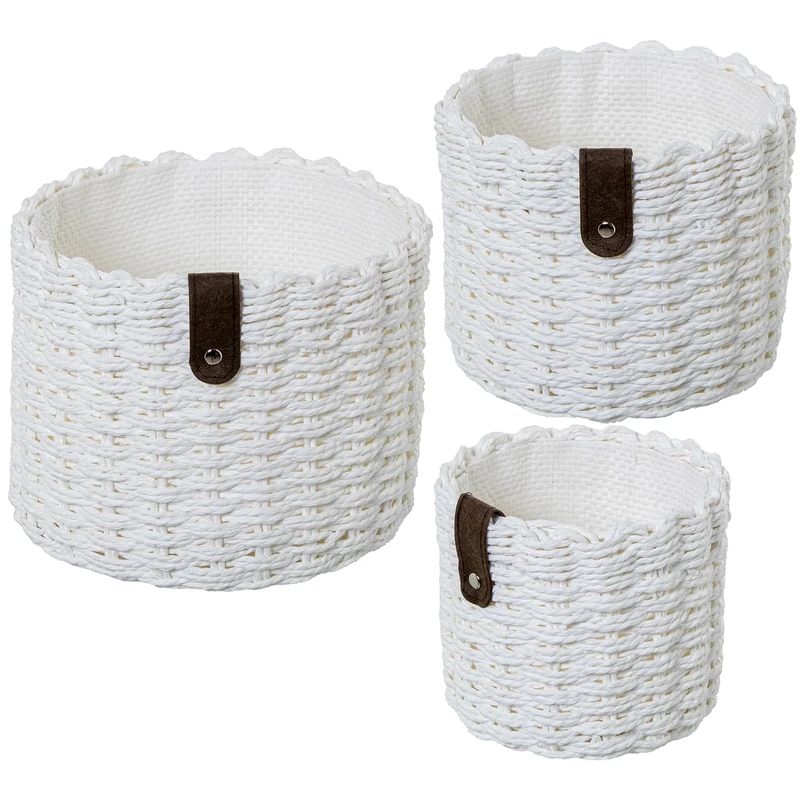 AlexandreHouse Set of 3 Almacenamiento Canvas Baskets BLANCA_°23X18+19X16+°14X13CM