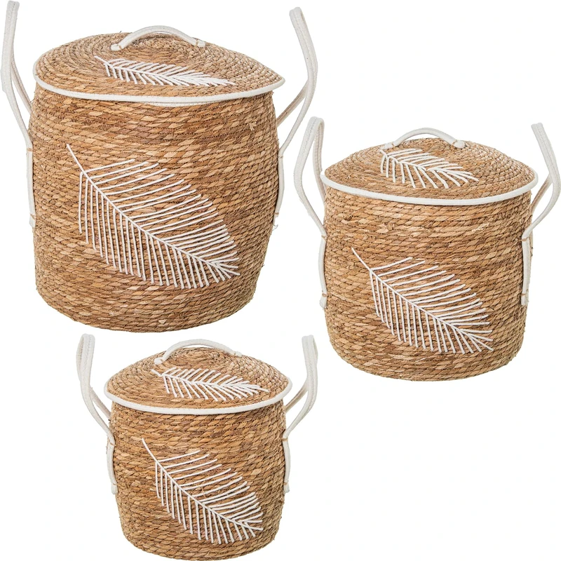 HOJA Blanca_° 42X50+35X39CM Set of 2 Rubber ROPAS with TAPA Natural Deco