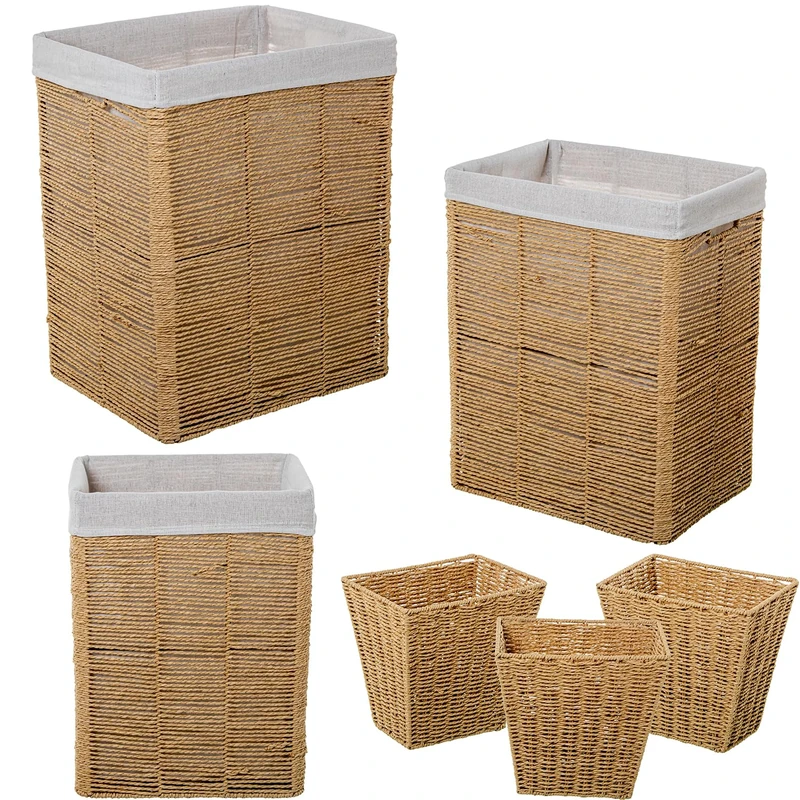 AlexandreHouse Set of 6 Baskets Cuerda De Papel C/Canvas 70%+30% AlgodóN/POLYÉSTE_44X35X55+40X30X51+35X25X47+29